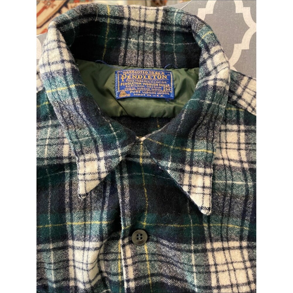 Vintage 70s Pendleton Wool Shirt Mens M Campbell Dress Tartan Plaid Moth Holes - Picture 8 of 15